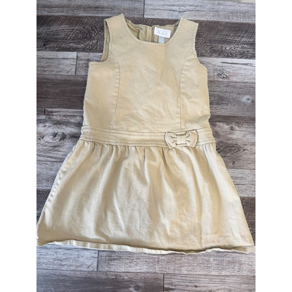The Childrens Place Girls Tan Sleeveless Jumper Dress Uniform School Bow Size 5T - Picture 1 of 4